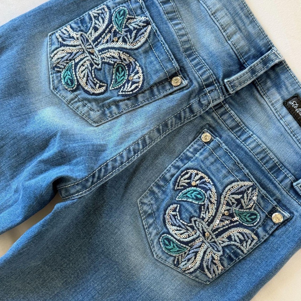 Stella In Dreams Womens Y2K Embellished Low Rise Jeans Rhinestone Blue Size 7 28